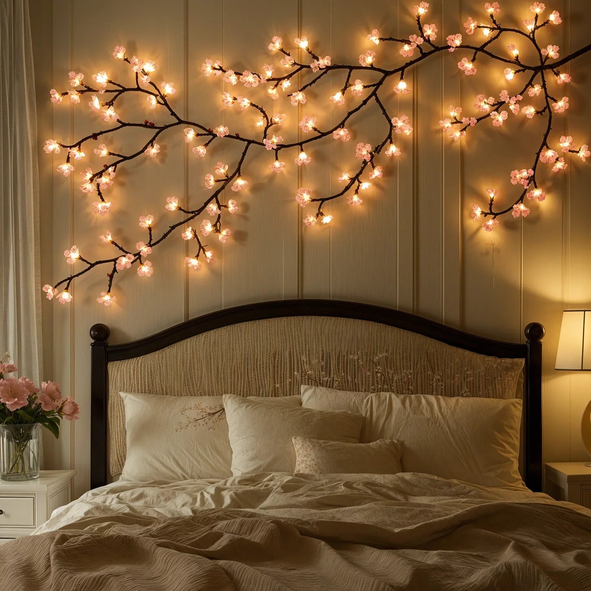 Blütenzauber LED-Lichterkette – Kirschblüten, Rosa für Innenräume