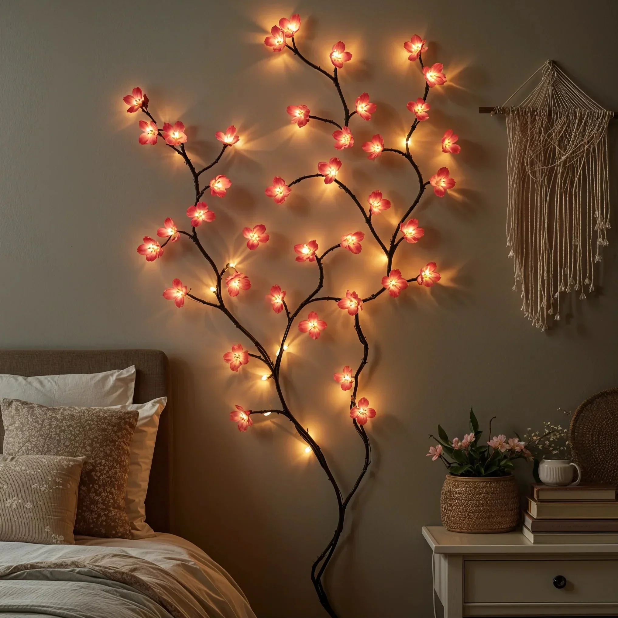 Blütenzauber LED-Lichterkette – Kirschblüten, Rosa für Innenräume