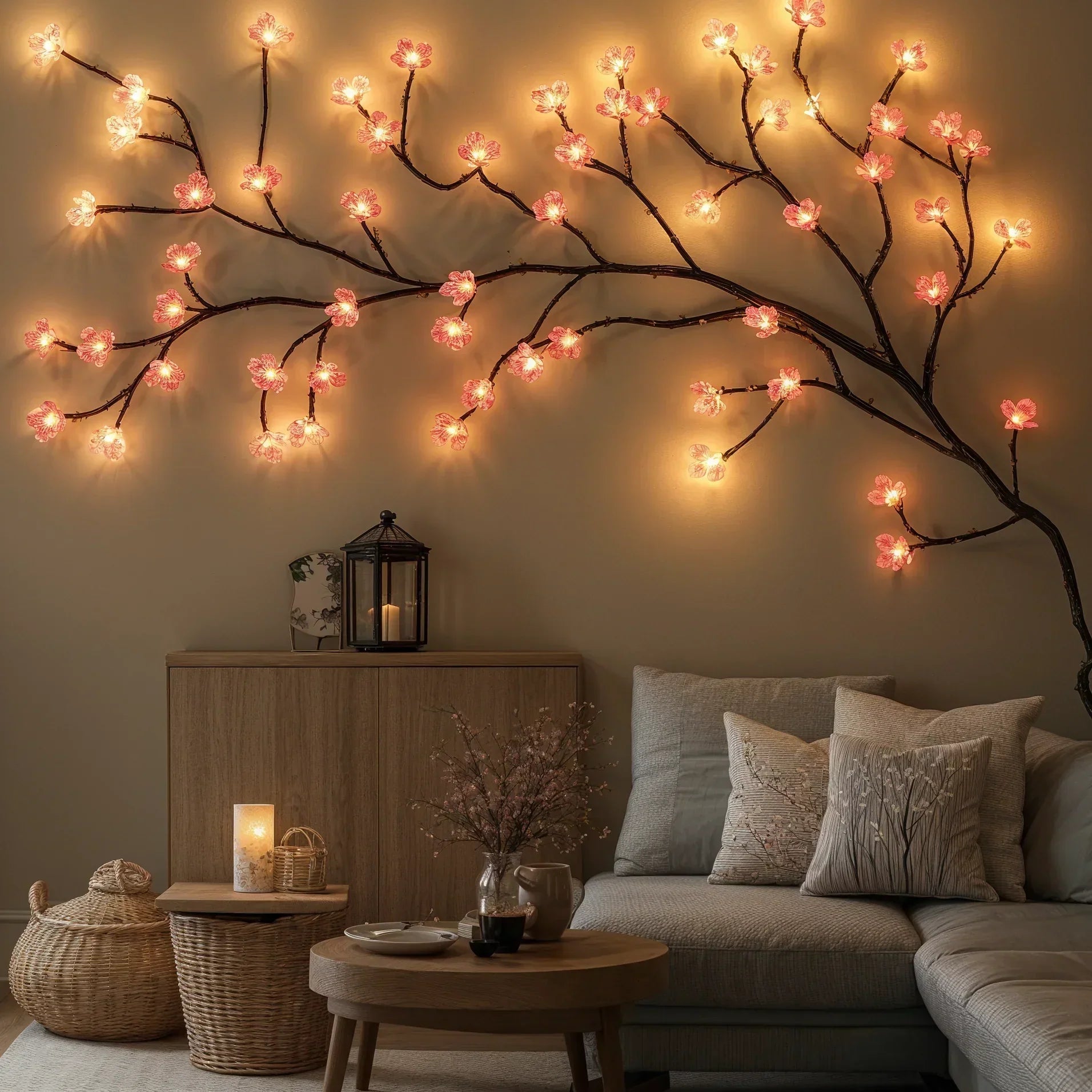 Blütenzauber LED-Lichterkette – Kirschblüten, Rosa für Innenräume