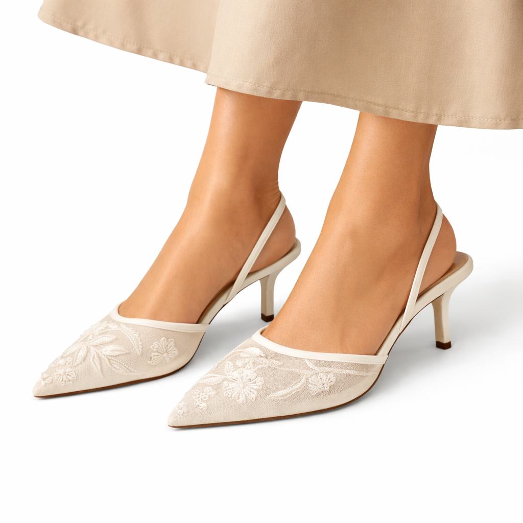 Mia – Bestickte Slingpumps Mesh Spitzpumps Elegant