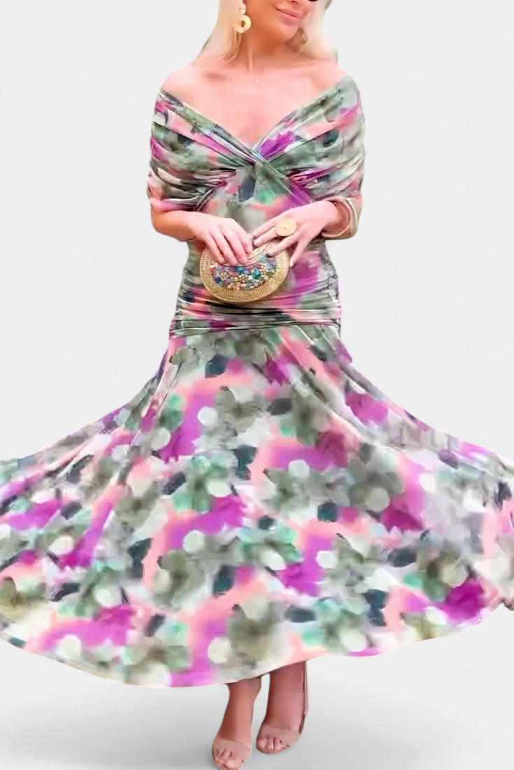 Jovita | Elegantes Maxikleid für Festliche Anlässe – Kunstvoller Blumendruck & Fließende Maxilänge 6