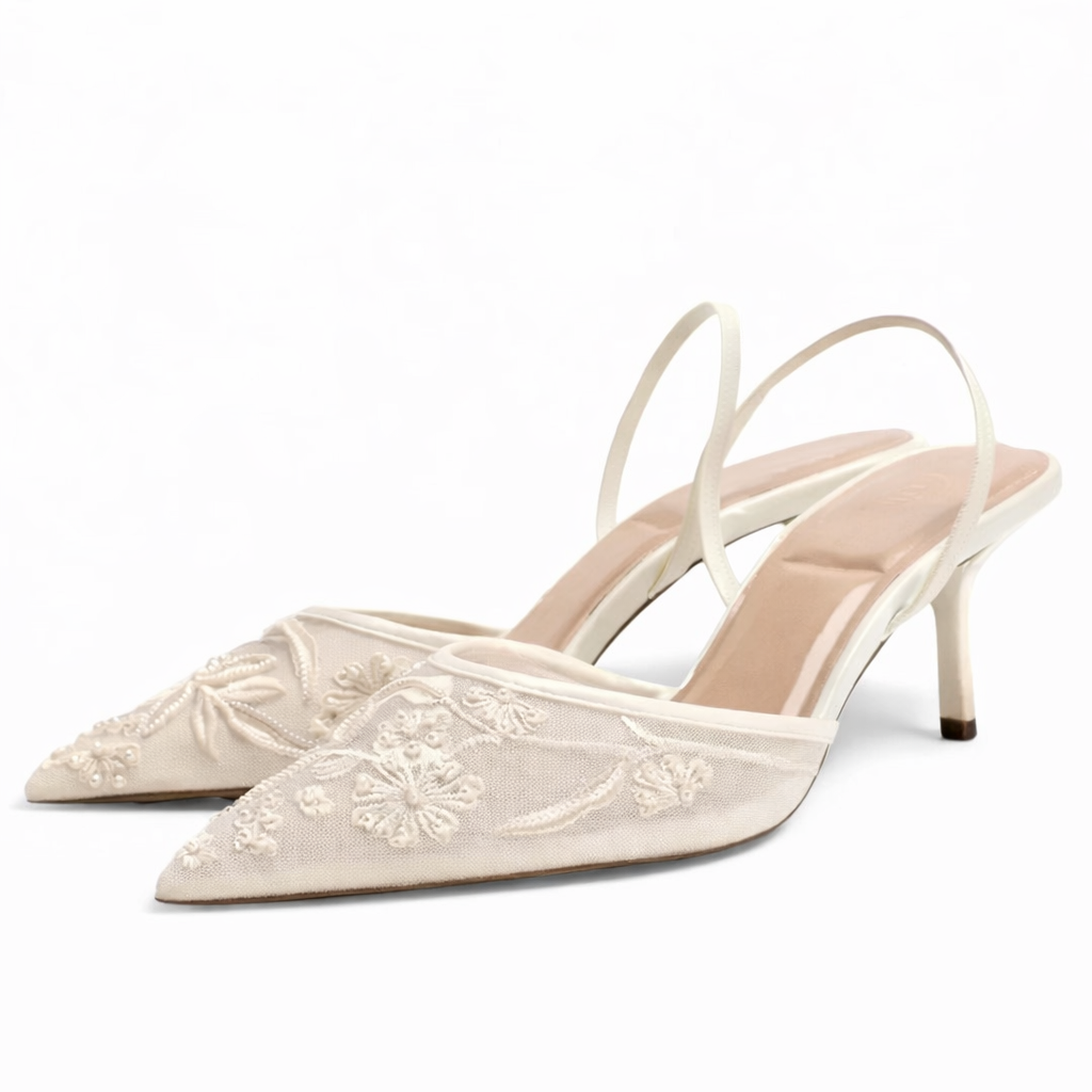 Mia – Bestickte Slingpumps Mesh Spitzpumps Elegant