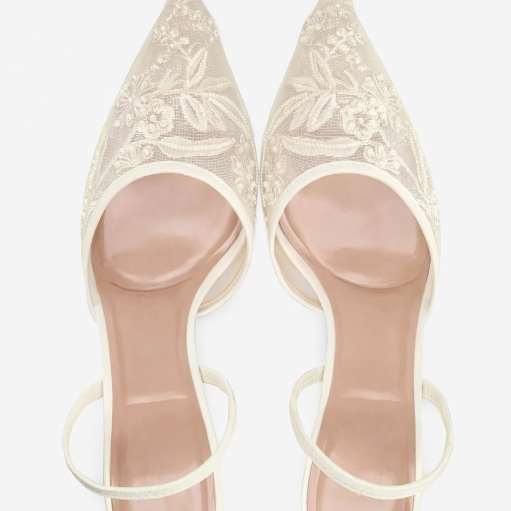 Mia – Bestickte Slingpumps Mesh Spitzpumps Elegant