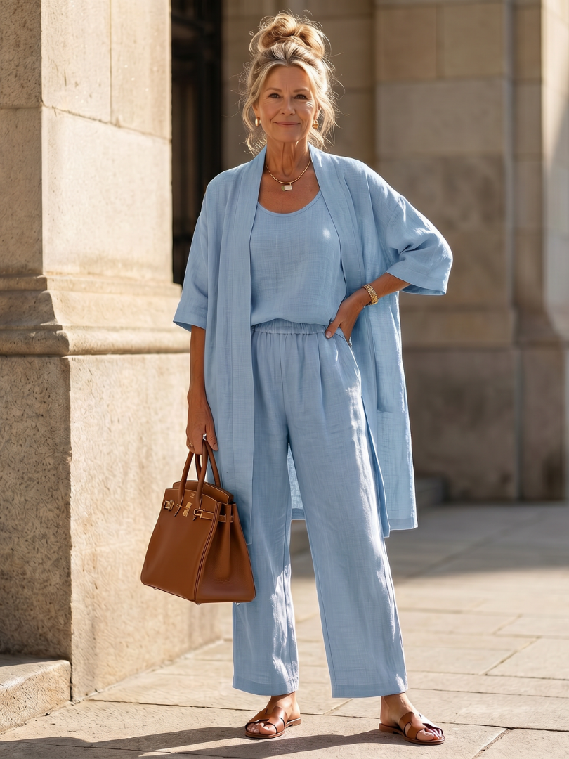 Mira | Luftig, Elegant & Vielseitig – Damen Set 3-teiliges Outfit mit Offener Strickjacke 7