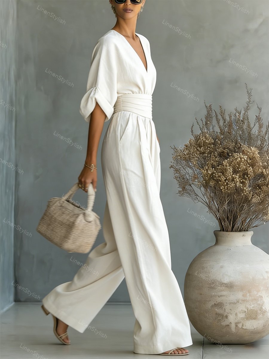 Rosa | Eleganter V-Ausschnitt Jumpsuit Damen – Stilvoll &amp; Feminine Passform für Anlässe 3