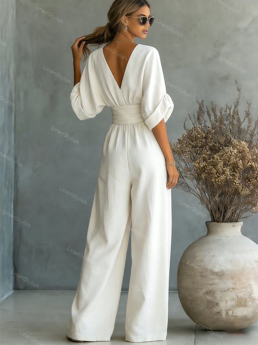 Rosa | Eleganter V-Ausschnitt Jumpsuit Damen – Stilvoll &amp; Feminine Passform für Anlässe 4