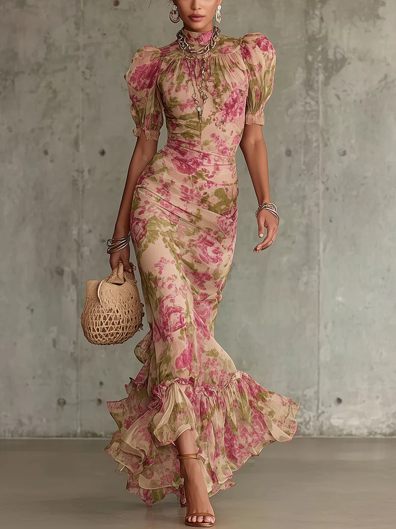 Rosalina | Elegantes Maxikleid mit Puffärmeln und Romantischem Blumenmuster 0