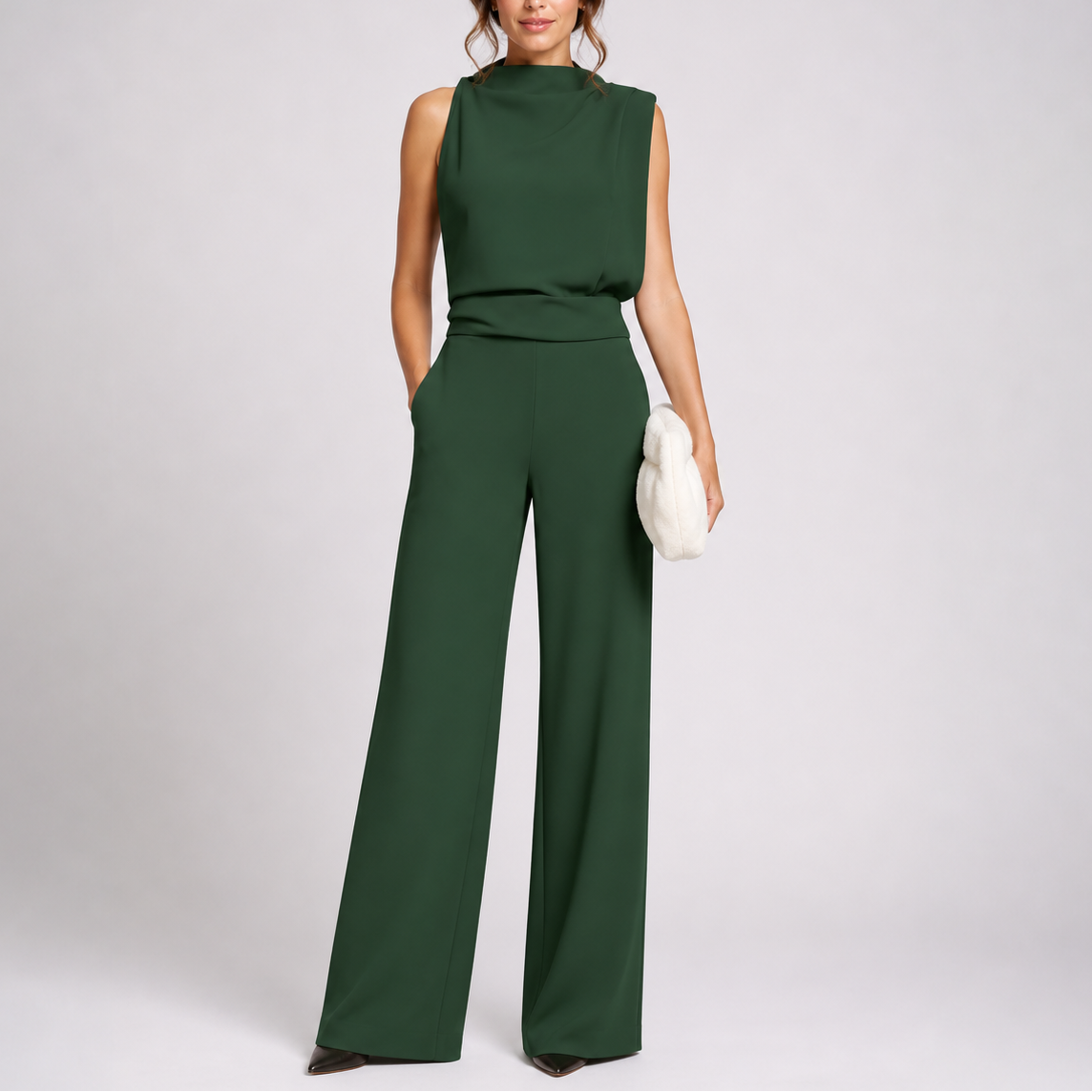 Mia – Damen Jumpsuit Ärmellos Weites Bein Elegant